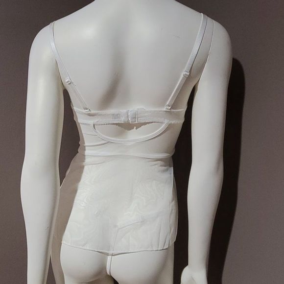 White Embroidered Mesh Underwire Slips With Thong Lingerie - Picture 4 of 10